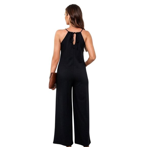 Socialite Womens Sleeveless Halter Jumpsuit Charcoal Grey Size S Made In USA - Picture 9 of 9